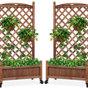 Wood Planter Box With Trellis