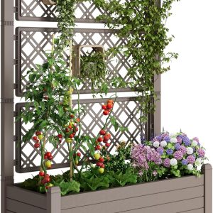 Rolling Resin Garden Bed With Trellis